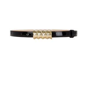 KHAITE Black Suede Belt with Gold Accent